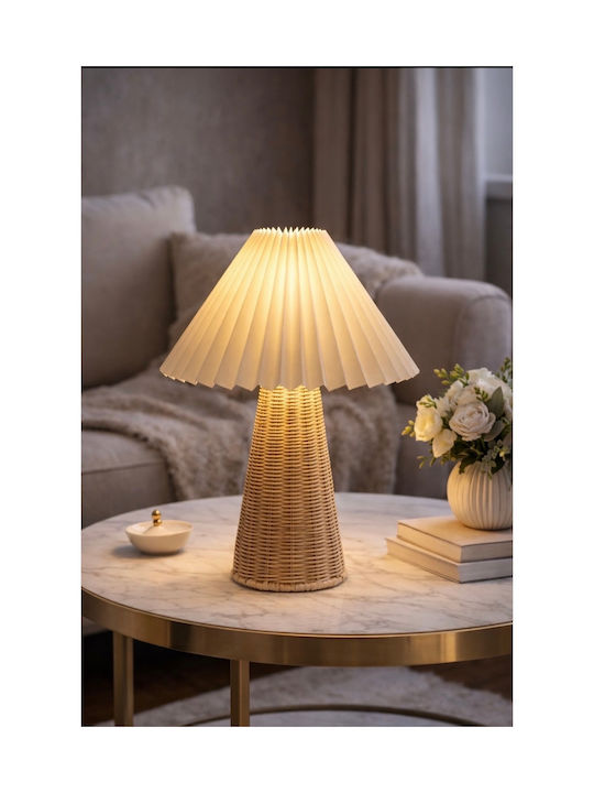 Modern Table Lamp Wicker & Pleated Shade 35cm