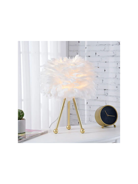 Modern Table Lamp Feather Metal Base White 40cm