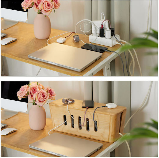 Relaxdays Bamboo Cable Box Light Brown 0