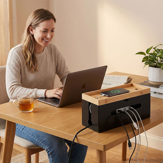 Relaxdays Bamboo Cable Box Light Brown Black 0
