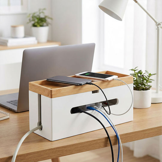 Relaxdays Bamboo Cable Box White 0