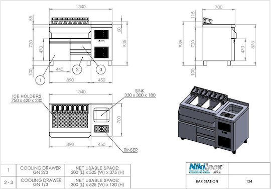 Niki Inox Schubladenschrank 134x70x88cm