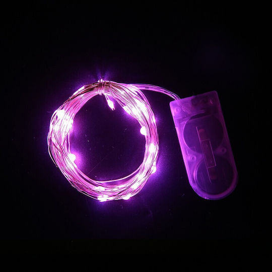 20 Розови LED Лампички 2 м На Батерии на Лента 20 Розови LED Лампички 2 м На Батерии на Лента