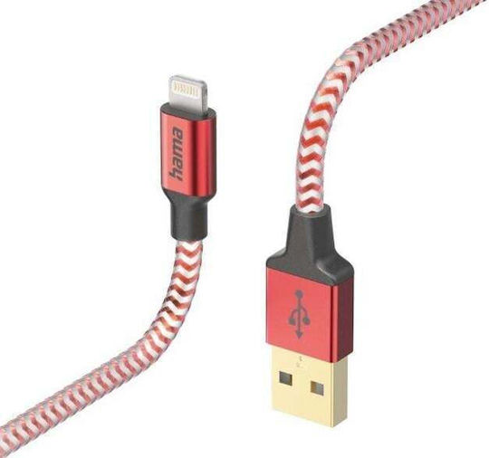 Hama Charging Data Cable Reflected Usb Type A Lightning 1.5m Red