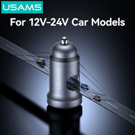 Usams CC322 Car Charger 30W Fast Charging with Ports 1xUSB 1xType-C Orange Colour
