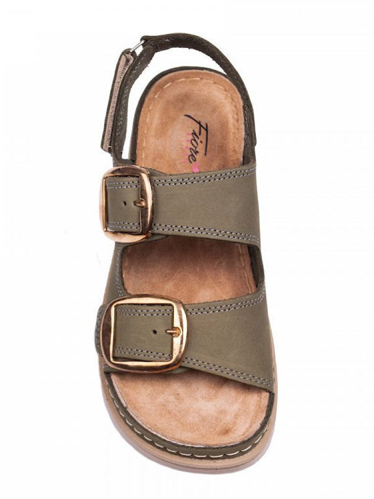 Leather Women's Flat Sandals Green
