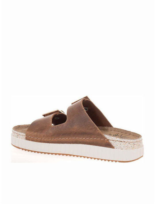 Leather Women's Flat Sandals Flatforms Brown
