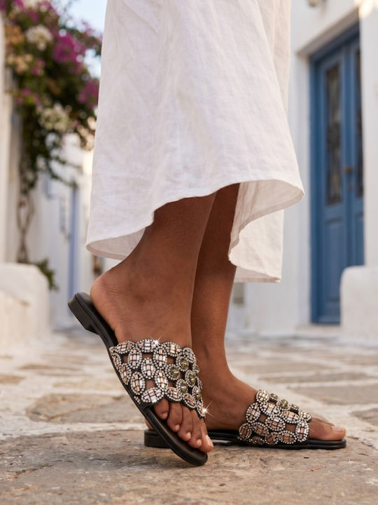 Leather Women's Flat Sandals Black