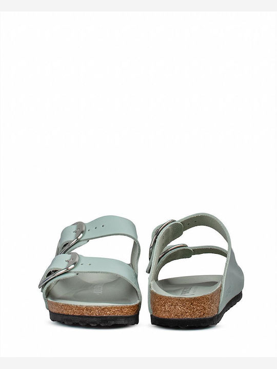 Big Buckle Leather Women's Sandals Green
