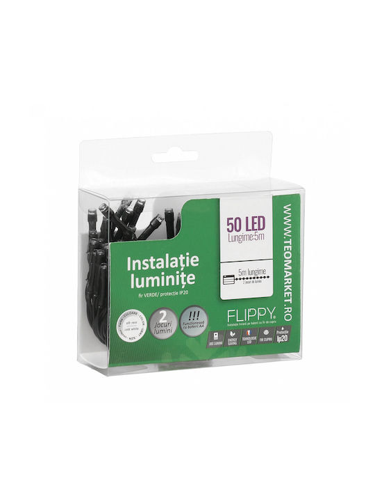 50 LED Lights 5m Green Battery Powered String