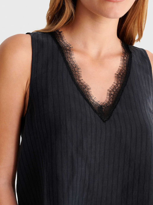 Women's Sleeveless Striped Black Blouse