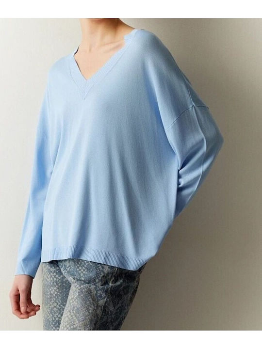 Damen Langärmeliges Pullover mit V-Ausschnitt in Hellblau