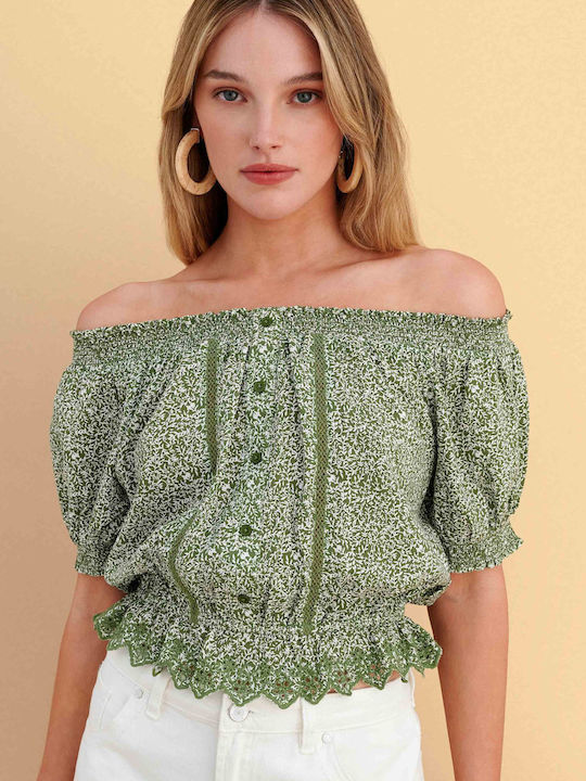 Women's Blouse Off-Shoulder Green