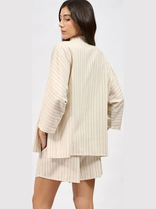 Women's Blouse Cotton Striped Beige CN142A01LST-Beige