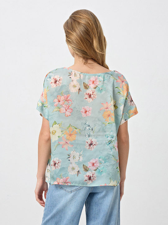 Women's Short Sleeve Floral Blouse Mint