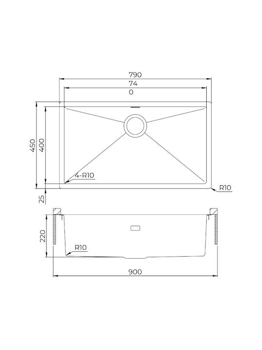 Helika Nova 100b Undermount Kitchen Sink Inox L79xW45cm Gray