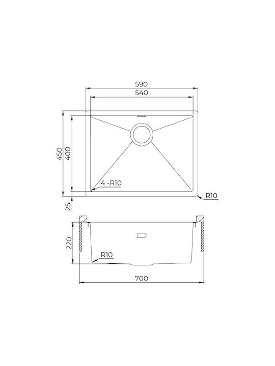 Helika Nova 100l Υποκαθήμενος Νεροχύτης Inox Μ59xΠ45cm Χρυσός