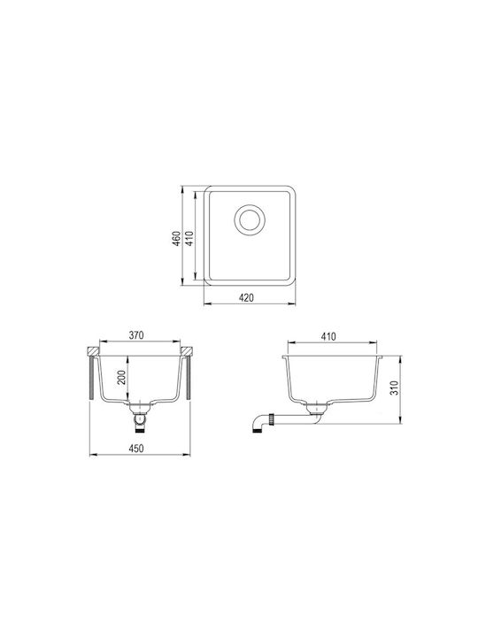 Helika Arca Undermount Kitchen Sink from Liquid Granite L42xW46cm Black
