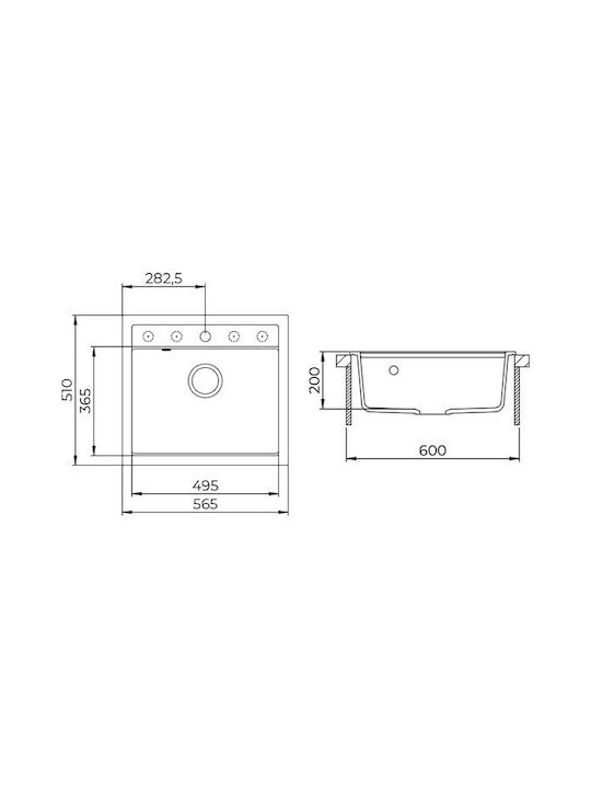 Helika Quadra Drop-In Kitchen Sink from Synthetic Granite L49xW51cm Gray