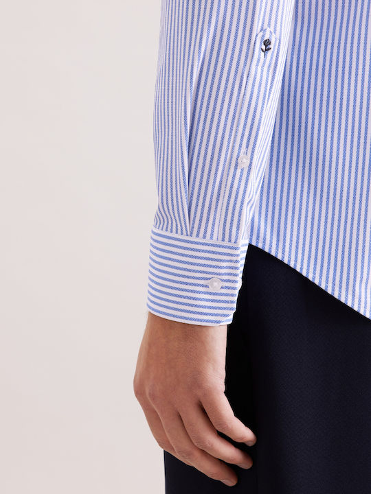 Long Sleeve Shirt in Narrow Fit Striped Blue