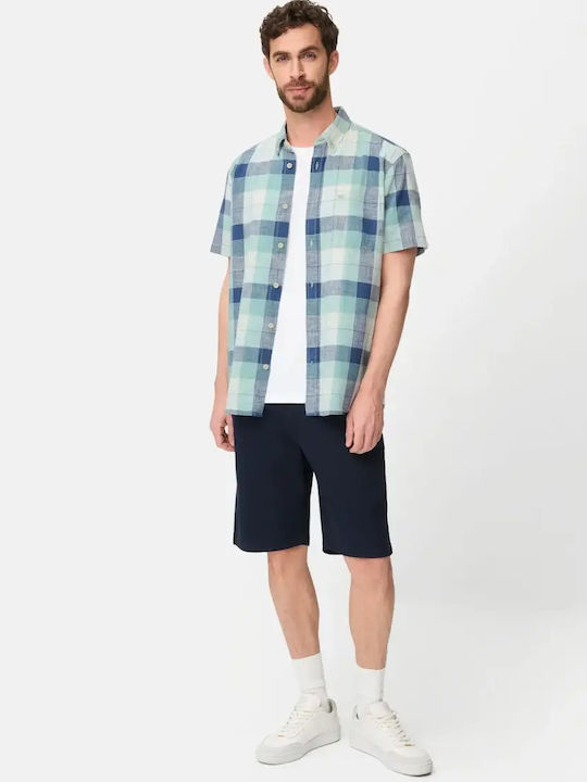 Short Sleeve Cotton Shirt in Regular Fit Checked Blue
