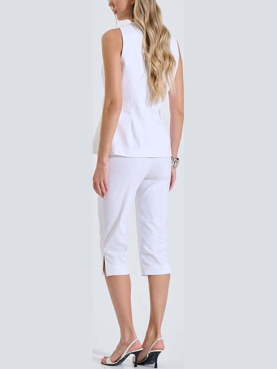 Women's Fabric Capri Trousers White 10-060832-0-White-S
