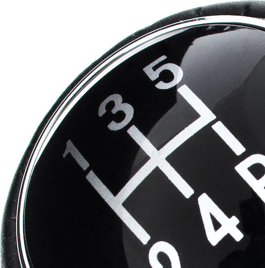 Universal Gear Shift Knob Black Leather + Chrome 5 Speeds