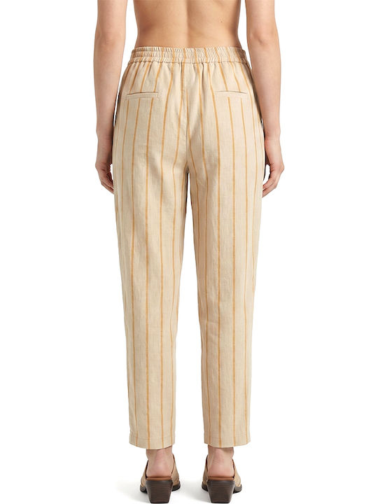 Women's High Rise Fabric Trousers Striped Yellow-Beige