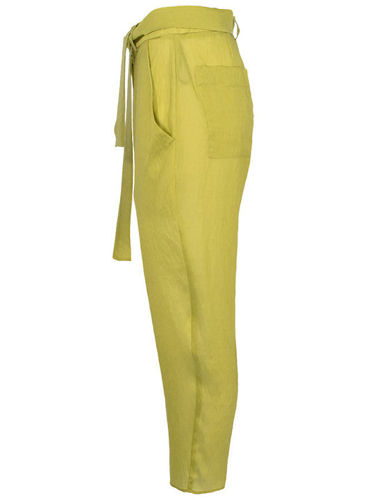 Damen Satin Hose mit Gummiband in Schlank Passform Grün