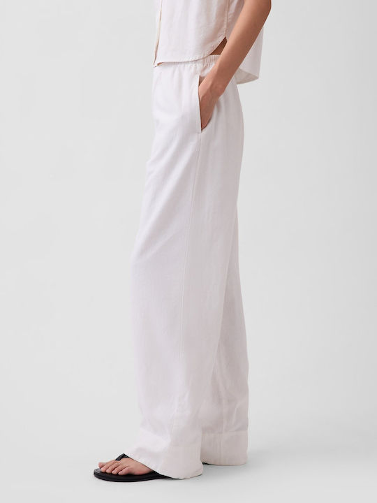 Damen Leinenhose mit Gummiband in Entspannte Passform Off-White