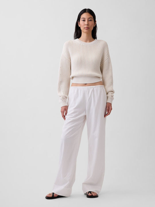 Damen Leinenhose mit Gummiband in Entspannte Passform Off-White