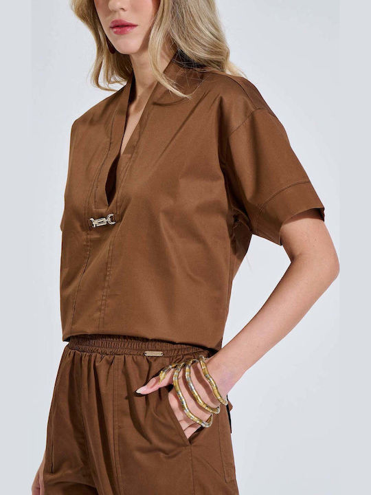 Women's Brown Kit with Trousers with Rubber Band in Loose Fit 10-180335-0