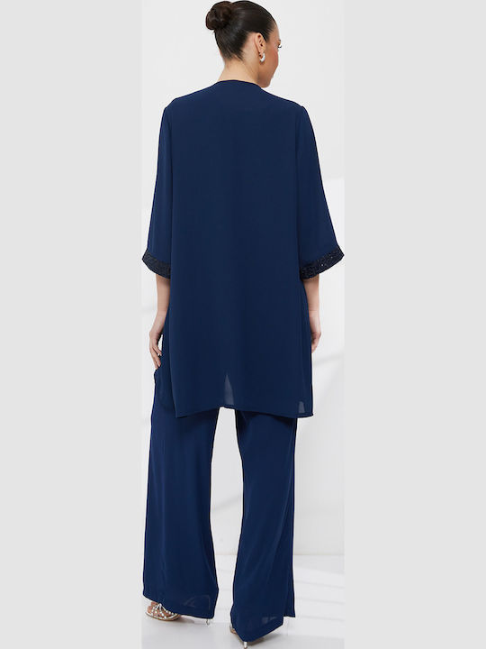 Damen Blaues Satz mit Paillettenhose
