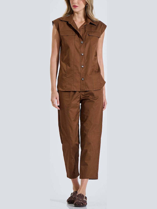 Women's Brown Kit with Trousers with Rubber Band in Loose Fit 10-180335-0