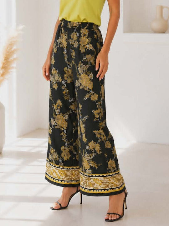 Women's Pantaloons with Rubber Band in Loose Fit Floral Black