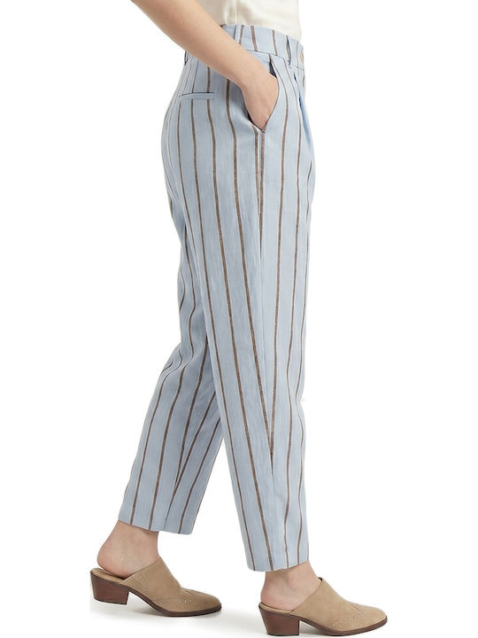 Women's High Rise Fabric Striped Brown-Blue Trousers