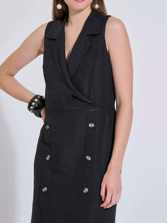 Sommer Midi Hemdkleid Wickel Schwarz