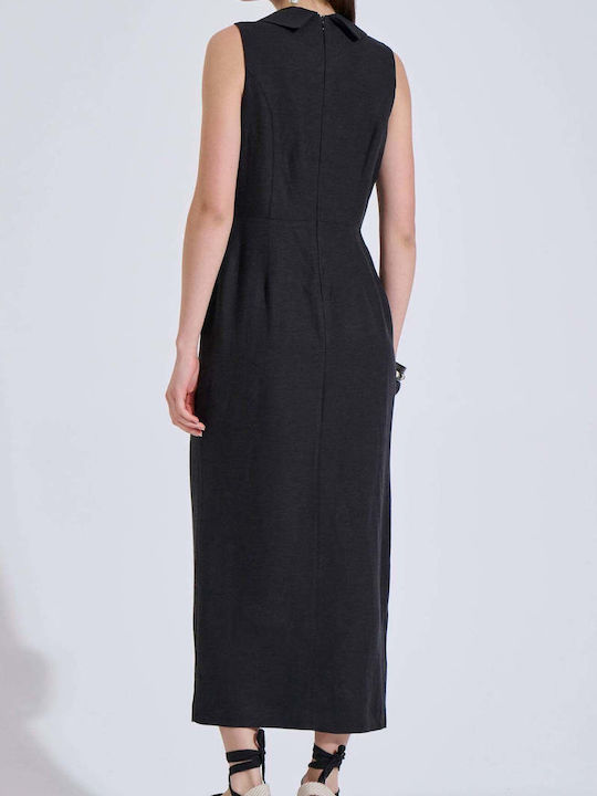 Sommer Midi Hemdkleid Wickel Schwarz