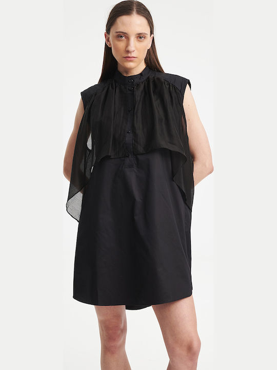 Collectiva Noir Summer Mini Evening Dress with Ruffles Black AT142G02POP-Black