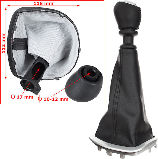 Renault Clio Iii 05-12 Gear Shift Knob Black Eco Leather + Silver + Black Gaiter Silver Frame 6 Speed