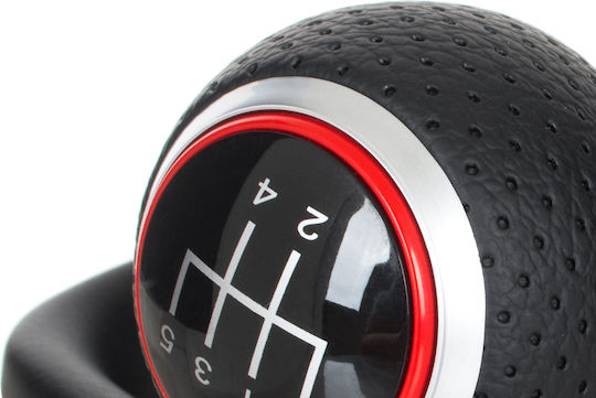 Audi A3 8p 03-12 Black Eco Leather + Silver 5 Speed Gear Shift Knob + Black Red Thread Gaiter