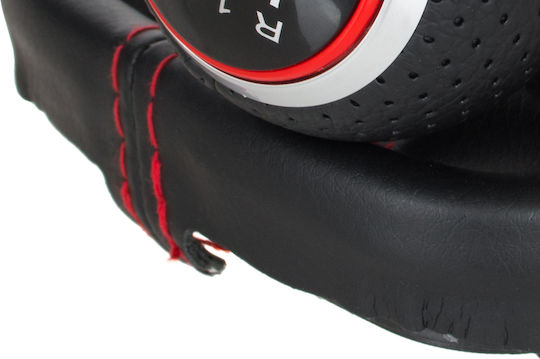 Audi A3 8p 03-12 Black Eco Leather + Silver 5 Speed Gear Shift Knob + Black Red Thread Gaiter