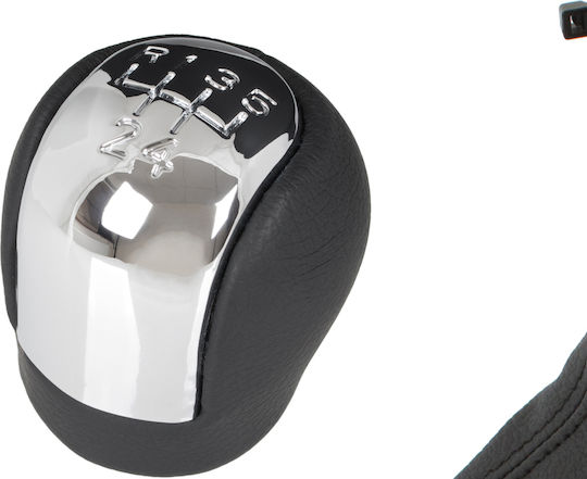 Opel Vectra C 02-08 Gear Shift Knob 5 Speed Eco Leather + Chrome Reverse Gear On Top + Gear Shift Boot + Frame White 2 Pcs Set