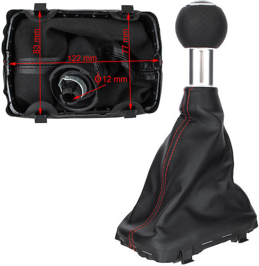 Audi A3 I 8l 96-03 Black Gear Shift Knob + Black Gaiters Red Thread Chrome Ring 5 Speed Reverse At Bottom