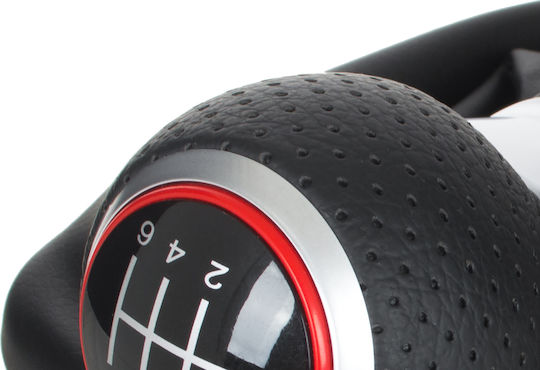 Audi A3 8p 03-12 Black Eco Leather + Silver 6-speed Gear Shift Knob + Black Red Thread Gaiter