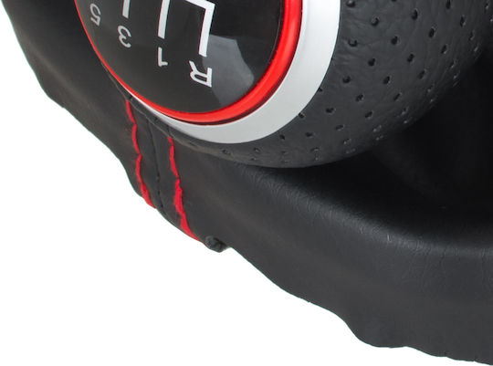 Audi A3 8p 03-12 Black Eco Leather + Silver 6-speed Gear Shift Knob + Black Red Thread Gaiter