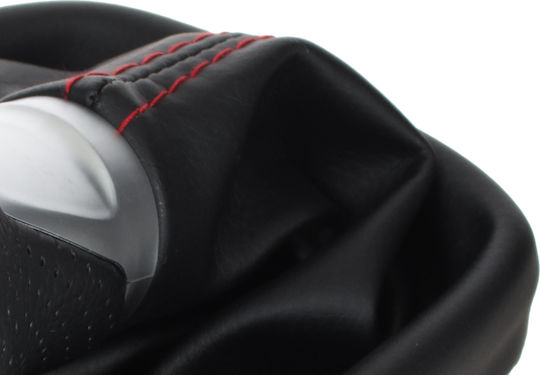 Audi A3 8p 03-12 Black Eco Leather + Silver 6-speed Gear Shift Knob + Black Red Thread Gaiter
