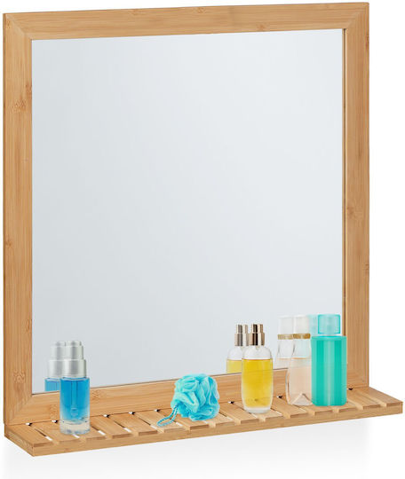 Relaxdays 10044716 Badezimmerspiegel mit Regal 61.5x60cm Beige