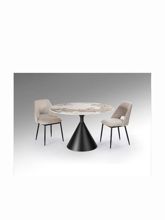 Pandora Round Dining Table with Marble Surface Black 120x120cm