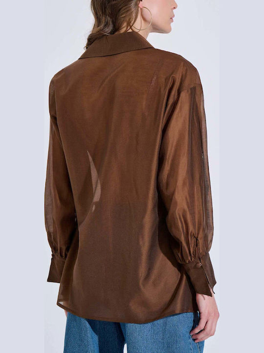 Long Sleeve Women's Shirt Brown 10-150319-0 Brown S/M